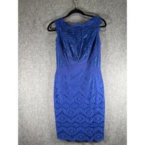 Tadashi Shoji Dress Women 8P Blue Crisscross Lace‎ Scalloped neckline trim